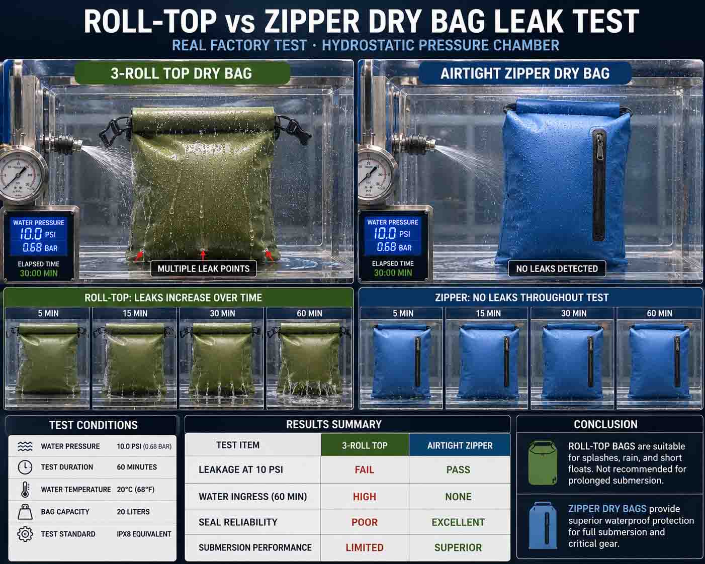 Roll-Top vs Zipper Kantong Kering: Mitos Waterproof mbledhos