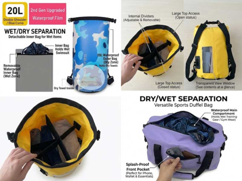 Tas Pemisahan Basah-Garing OEM: Tas Nglangi, Gym lan Pantai sing Nggawe Kit Adem